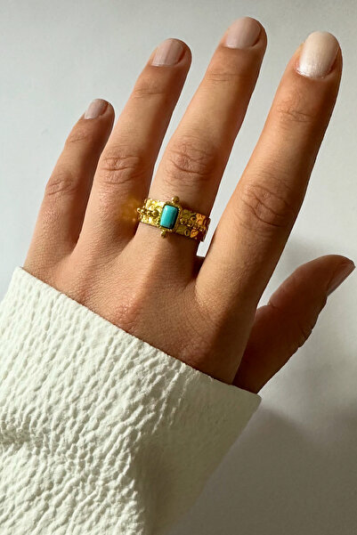 DELEIZA ACCESSORY Çelik Ayarlanabilir Gold Vintage Dikdörtgen Turkuaz Taşlı Y...