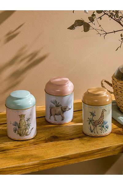 LC Waikiki Lcw Home Mixed Animal Printed Metal Storage Container 3 Pcs t t