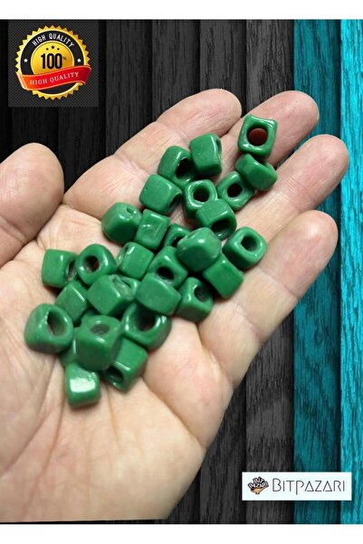 izmir Bitpazarı 6 Adet El yapımı Kare Cam Boncuk - Kolye ucu , Halhal ucu  - ...