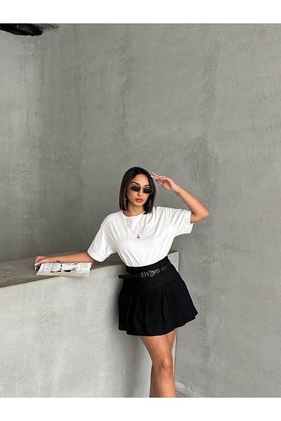 Melike Bakar Boutique Fusta scurtă plisată cu curea de damă