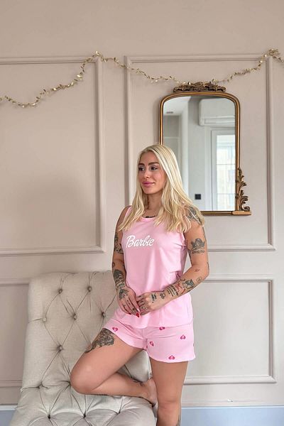 Pijamaevi Dámská pyžamová souprava s růžovými šortkami Bambu Zero Sleeve se vzorem B