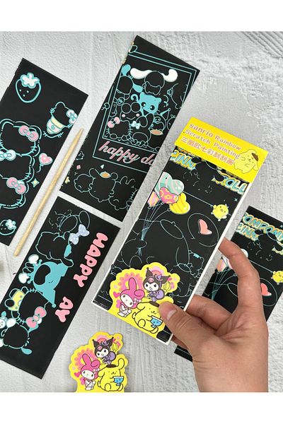 ZeCo Collection Magic Black Scratch Pad with Sanrio Characters 4 Sheets Scratch Pompompurin
