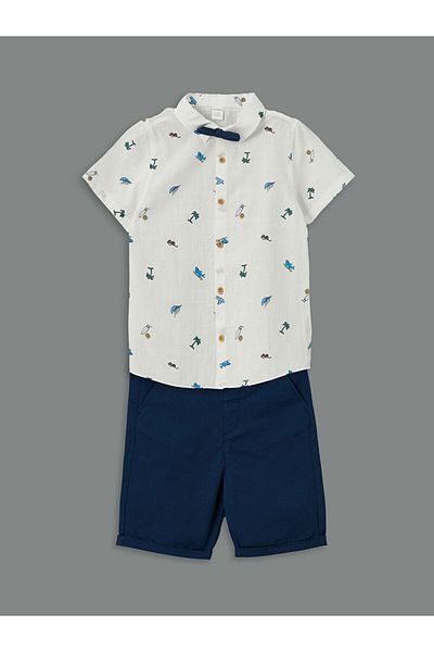 LC Waikiki Lcw Boys' Shirt and Shorts with Bow Tie 2-Piece