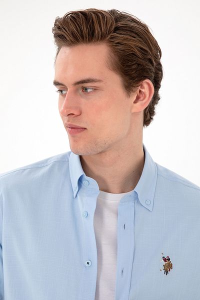 U.S. Polo Assn. Cămașă de bază cu mânecă lungă albastru deschis pentru bărbați 50298000 -VR003