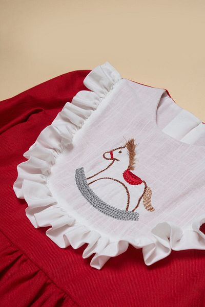 Little Pumpkin Embroidered Red Vintage Eid Dress