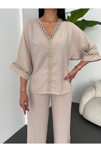 sportiness Costum din in cu pantaloni din dantela