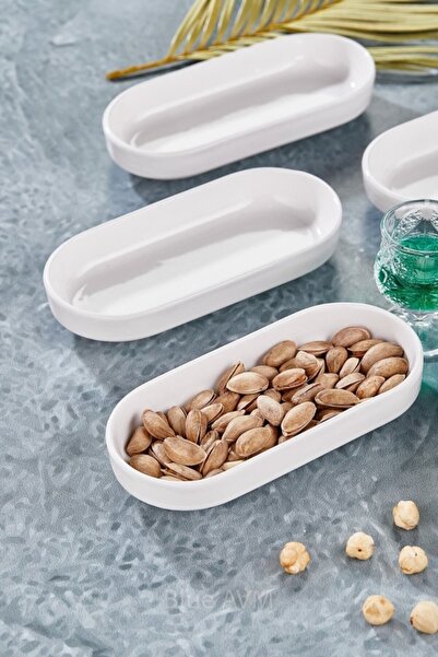 devigo 6 Adet Oval Kahvaltılık Çerezlik Sosluk Sunum Tabağı Seti - Salda Beyaz