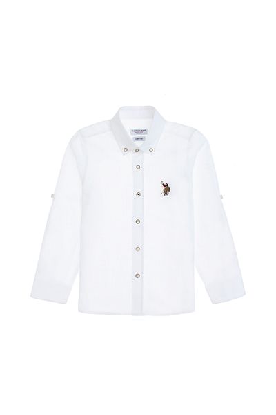 U.S. Polo Assn. Cămașă de bază albă cu mânecă lungă pentru băiat 50298012 -VR013