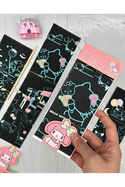 ZeCo Collection Magic Black Scratch Notebook with Sanrio Characters 4 Sheets Scratch My Melody