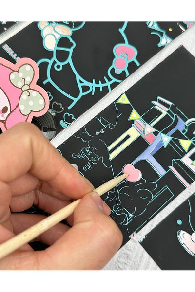 ZeCo Collection Magic Black Scratch Notebook with Sanrio Characters 4 Sheets Scratch My Melody