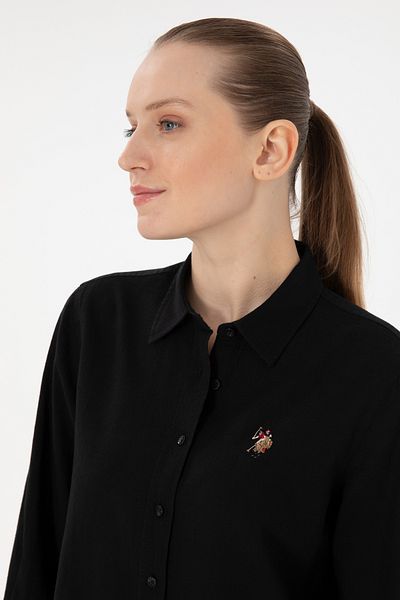 U.S. Polo Assn. Cămașă de bază cu mânecă lungă din amestec de in negru pentru femei 50298098-VR046