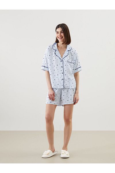 LC Waikiki Set de pijamale pentru femei cu model guler de cămașă cu pantaloni scurți
