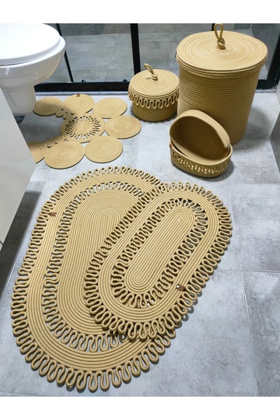 ADES HOME DESİGN Jüt Banyo Takımı Banyo Seti Kirli Sepeti Banyo Paspası Paspas Takımı Çamaşır Sepeti Klozet Paspas
