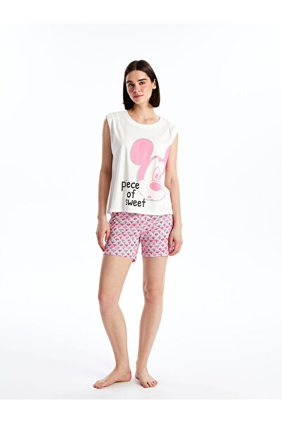 LC Waikiki Crew Neck Mickey Mouse Printed Short Sleeve Women's Pajamas Set wi...