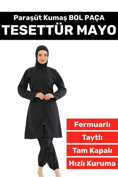 Wintoup Special Production High Quality Comfortable Zippered Tights Fully Covered Parachute Fabric Wide Leg Tesettür Swimsuit