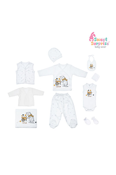 Butik SWEET SURPRISE STAR TEDDY BEAR ECRU 100% قطن 10 قطع طقم خروج من المستشف...