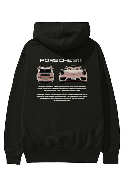 Ankhises Porsche 911 Pink 1 Back Printed Black Oversize Hooded Sweatshirt Men Women
