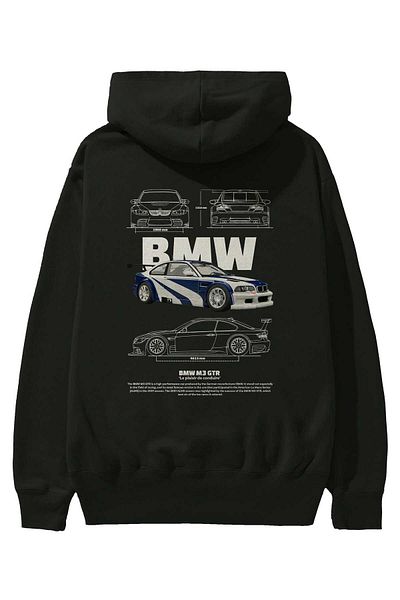 Ankhises BMW M3 GTR - Черен унисекс суичър с качулка с голям размер