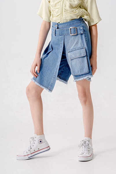 GİYİCEM TEKSTİL Fusta scurtă din denim plisată pentru fete