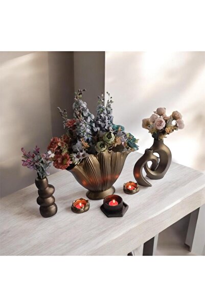 The Motellas Vaze decorative moderne cu design auriu, dimensiune mare, 2 bucă...