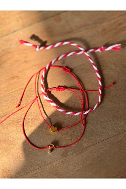 Ben Aleina Marteniçka Bileklik ve Gold Kalp Anahtar Kırmızı Bileklik 3lü Set ...