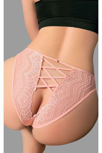 Cooqpoo Powder S/M - L/Xl Size Transparent Women's Panties with Cross Drawstring at Back
