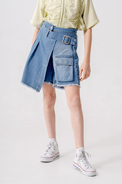 GİYİCEM TEKSTİL Fusta scurtă din denim plisată pentru fete