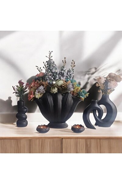 The Motellas Διακόσμηση σπιτιού, Μαύρο σχέδιο, Μεγάλο Μέγεθος, 2 Βάζα δίπλα σ...