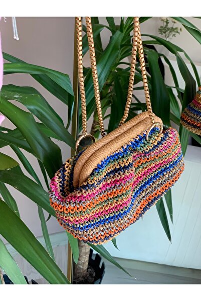 Fazeka Hasır çanta,burslu çanta,renkli çanta,çapraz çanta,plaj çantası,yazlık...
