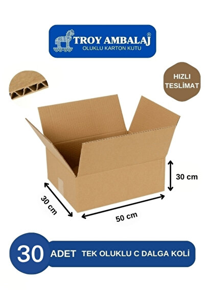 TROY AMBALAJ 50x30x30 Tek Oluklu Kutu C Dalga (30 ADET) Taşıma Taşınma Kolisi...
