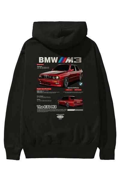 Ankhises BMW E30 M3 Μαύρο φούτερ με στάμπα πίσω - Ανδρικά και γυναικεία κουκούλα μεγάλου μεγέθους