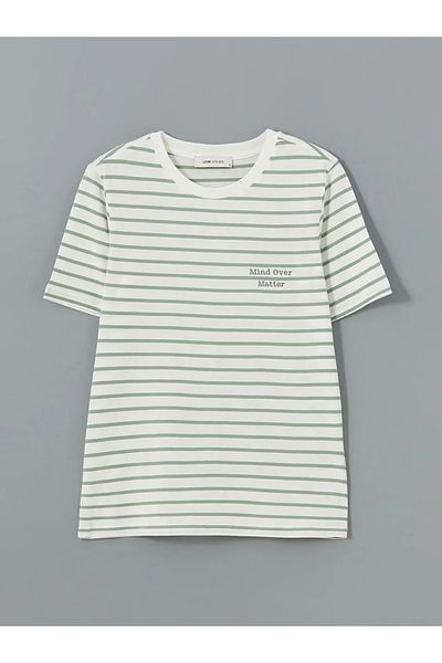 LC Waikiki Lcw Vision Green Bicycle Collar Striped Women's T-Shirt t t