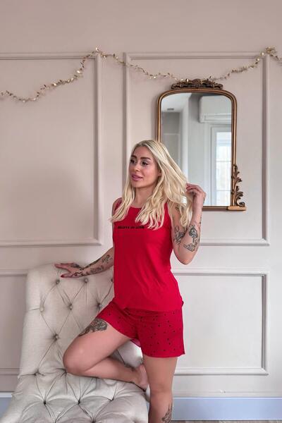 Pijamaevi Γυναικείο σετ πιτζάμες Red Believe με σχέδιο Bamboo Zero με μανίκια