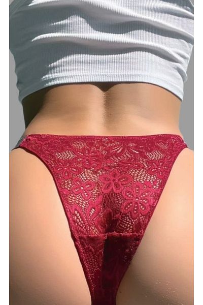 Cooqpoo Burgundy S/M - L/Xl Size Full Lace Stone Women's Panties