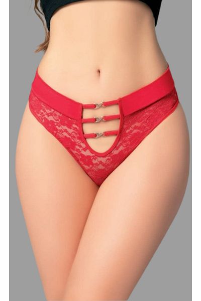 Cooqpoo Roșu S/M - L/XL Mărimea Tanga din dantelă cu clemă în talie Chiloți pentru femei