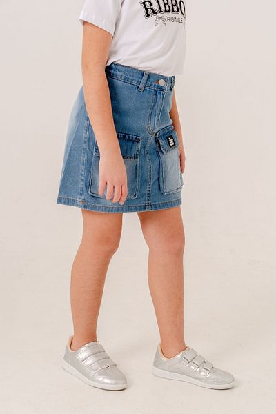 GİYİCEM TEKSTİL Fusta scurtă din denim cu burduf pentru fete 2860