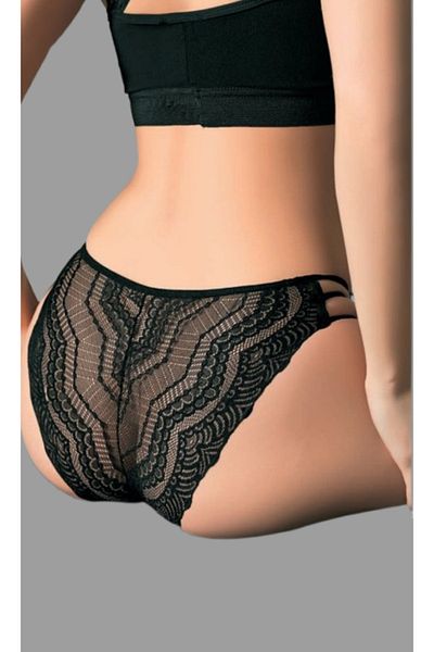Cooqpoo Μαύρο S/M - L/XL Μέγεθος Δαντέλα Πλαϊνά 3 Κλωστές Γυναικείο Σλιπ