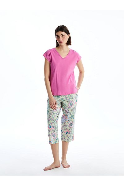 LC Waikiki V-Neck Floral Women's Capri Pajama Set