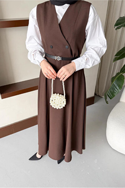 Molly Nelly Kadın Çok Şık Düğmeli Uzun Jile