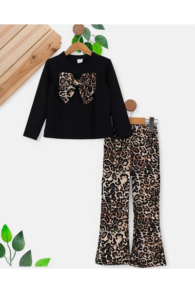 VOY KİDS Jambiere leopard cu fundă pentru fetiță 4-5-6-7-8-9-10-11-12 ANI COSTUME SEZONALE