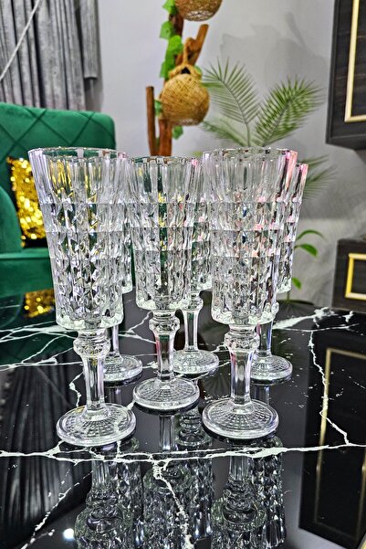 Gülümseten Avm 6 lı Cam Ayaklı Kahve Yanı Su Bardağı | Flüt Bardak | Kahve Sunum Bardağı | Kristal Ayaklı Bardak