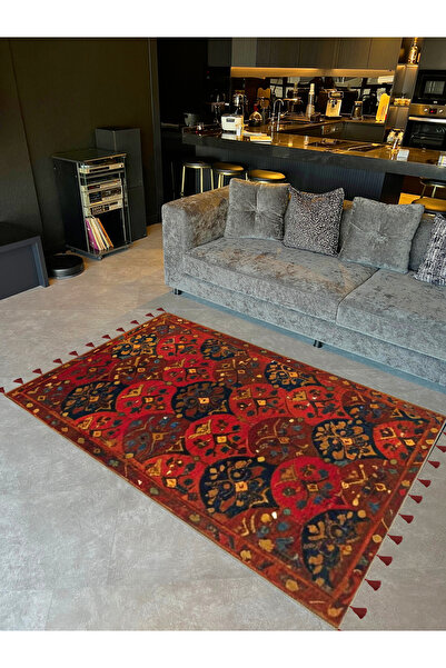 Rugs Modern Halı Royal Etnik Motifler Desenli Püskül Detaylı Dokuma Taban Dek...