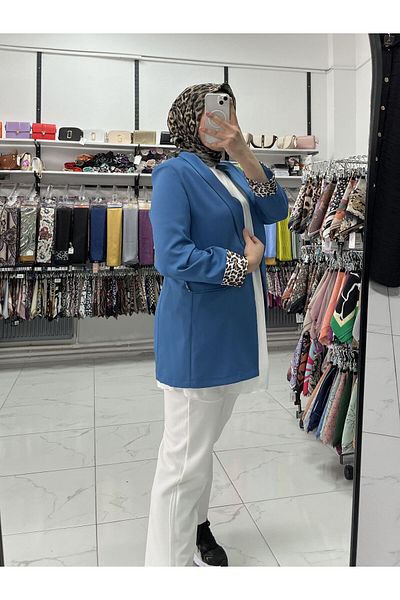 Zeynep Butik Jachetă blazer stratificată cu mâneci leopard 1679