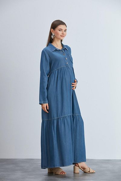 LİYACA ROCHIE DE MATERNITATE DE MATERNITATE, CU BUTONUL IN FATA, GULER POLO, ALACRITARE, ROCHIE DE DENIM DE MATERNITATE