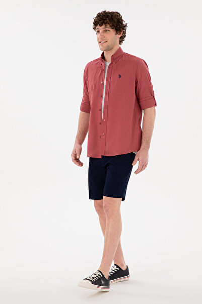 U.S. Polo Assn. Erkek Vişne Keten Görünümlü Gömlek 50306285-VR223