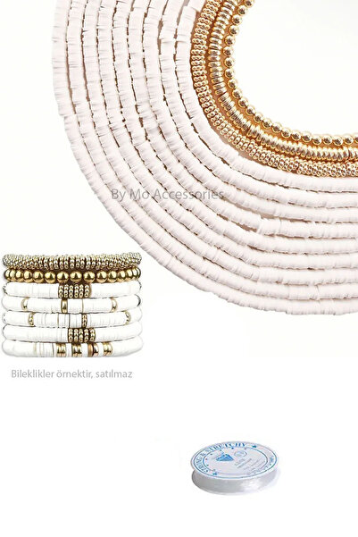 By MO Accessories مجموعة تصميم المجوهرات باللون الأبيض مكونة من 9 خرزات فيمو ...