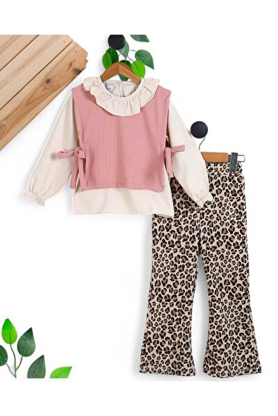 Egelite Дівчачий комплект з леопардовим принтом, легінси та сорочка з коміром 3 - стильний святковий комплект