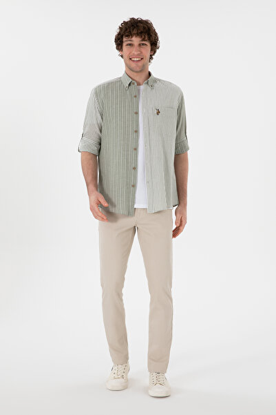 U.S. Polo Assn. Ανδρικό μακρυμάνικο πουκάμισο σκούρο χακί 50299594-VR111