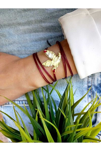 ZeynDesign Seagull Claret Red Leather Wrap Multiple Bracelet