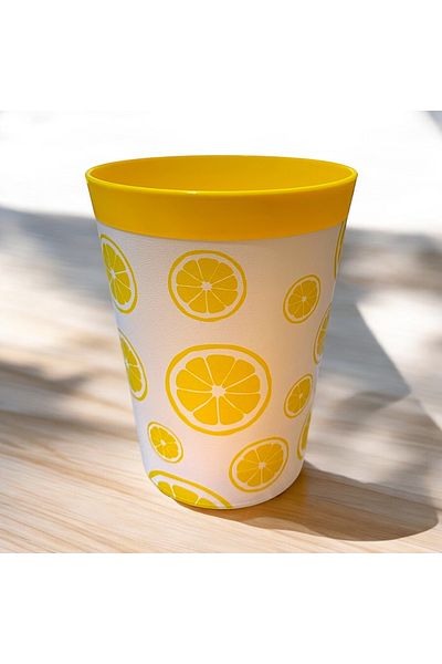 HOLLYHOME Lemon Themed Glass 300ml, Regenli Plastic Water and Soft Drink Cabinet 10X8X8Cm Dimensions